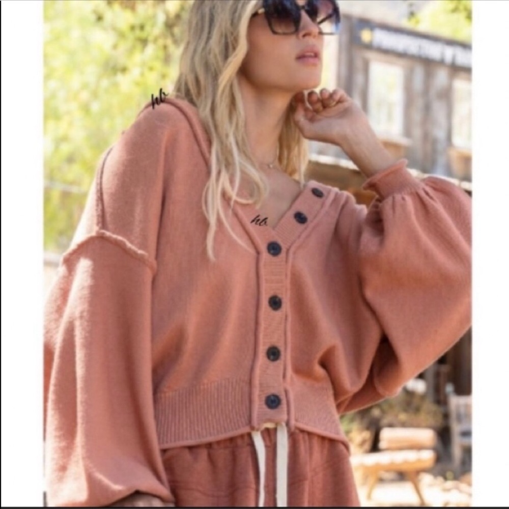 POL Loose Knit Cardigan Sweater Exaggerated Sleeves